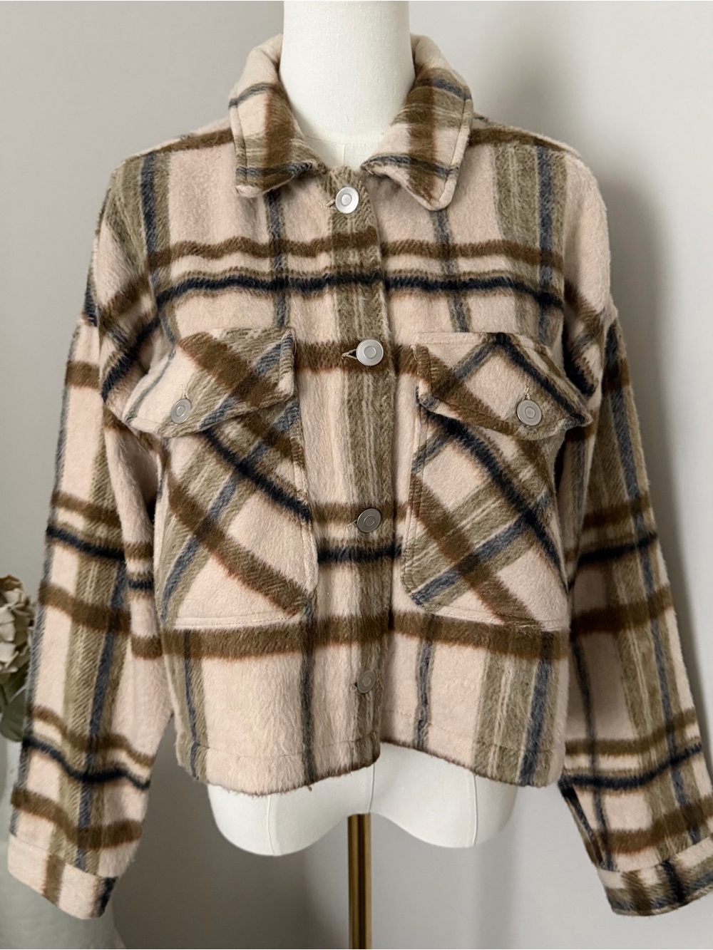 Plaid Furry Button Down Jacket